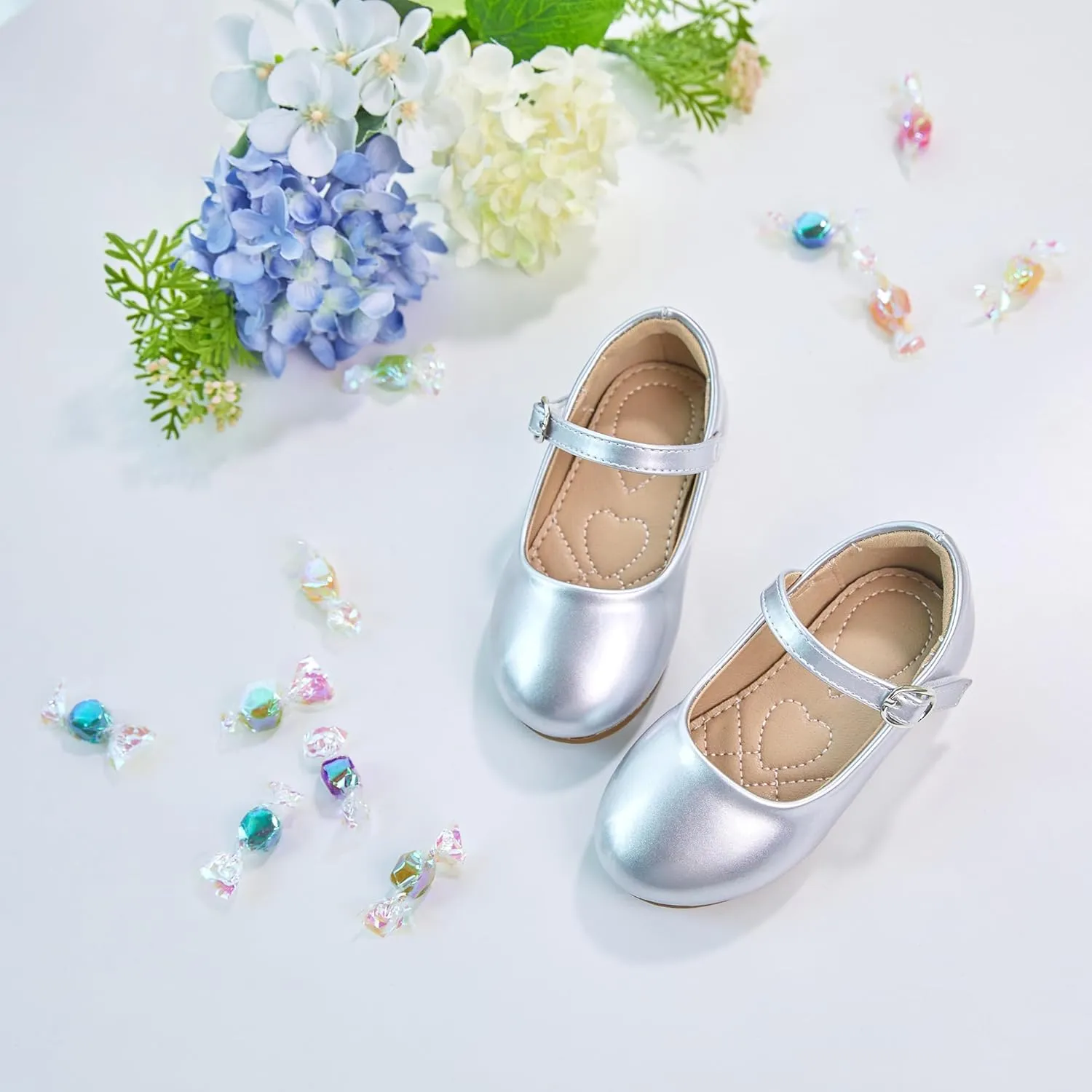 ESTINE Toddler/Little Kid Girls Dress Mary Jane Flats Flowers Fashion Princess Ballet Shoes