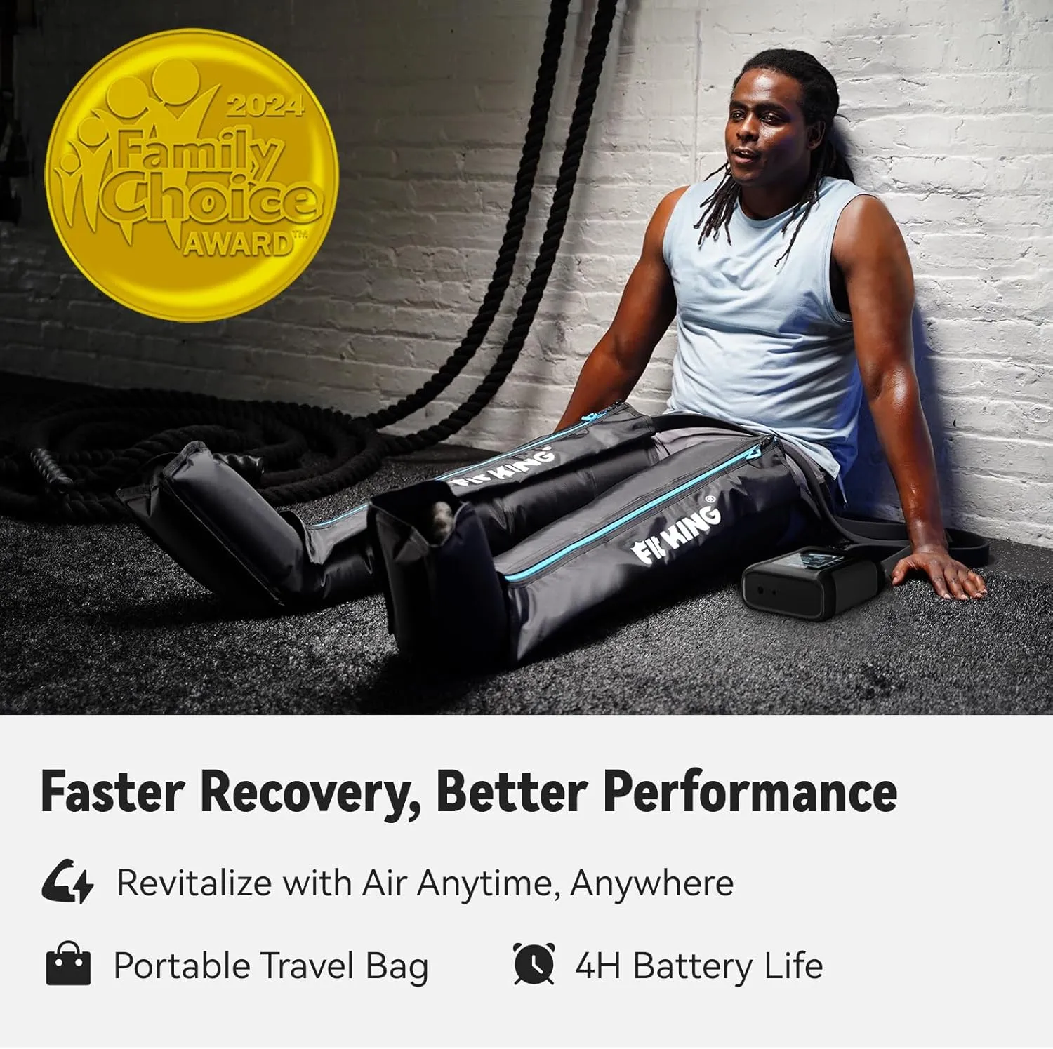 FIT KING Professional Air Compression Leg Recovery System, Rechargeable Portable Pneumatic Compression Device Recovery Boot, Fast Recovery & Improved Circulation for Athlete, FSA HSA Approved (Large)