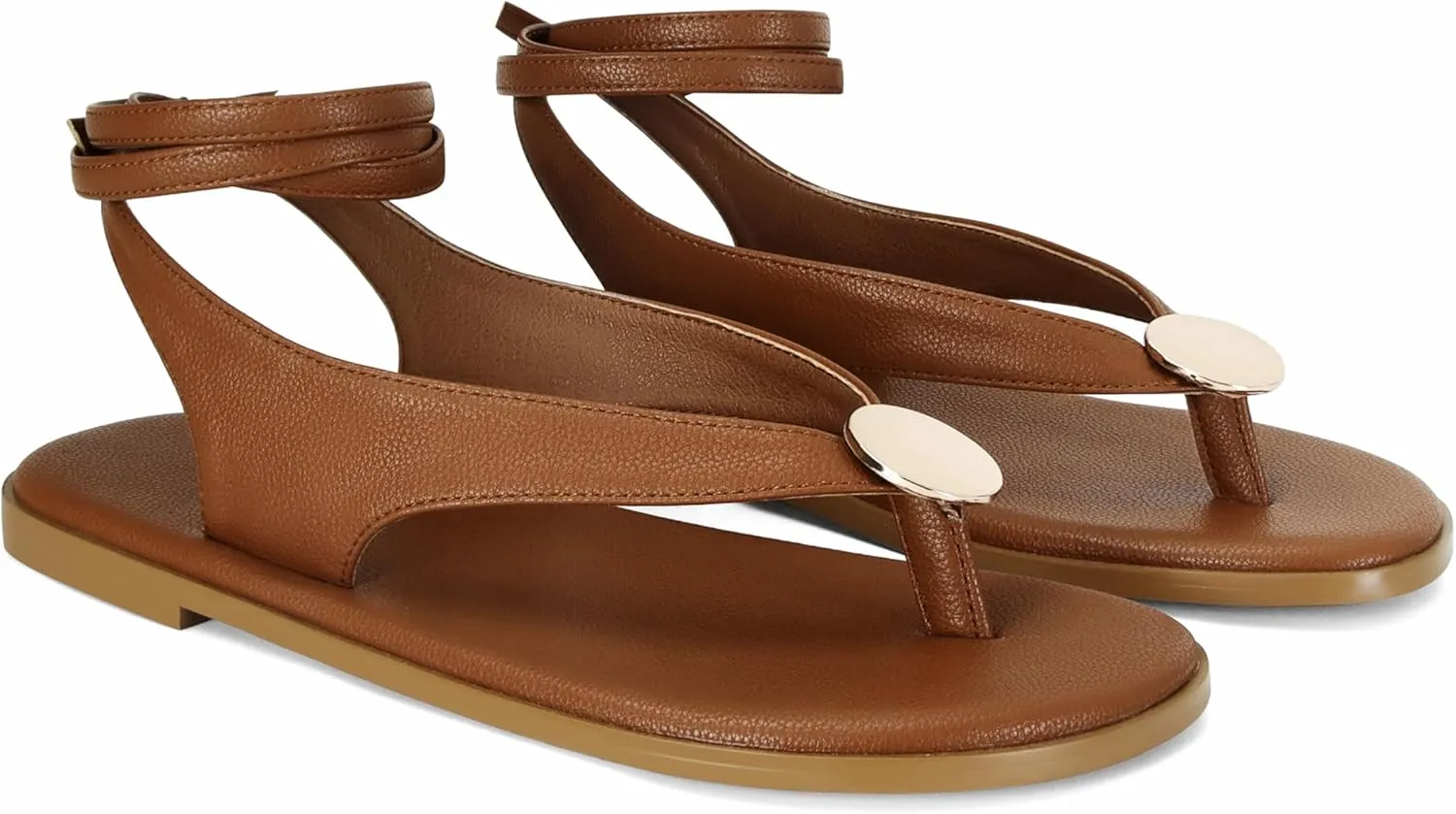 Flat Sandals for Women Strappy Sandals Comfortable Dressy Beach Flip Flop Slides Thong Sandals for Women with Metal Circular