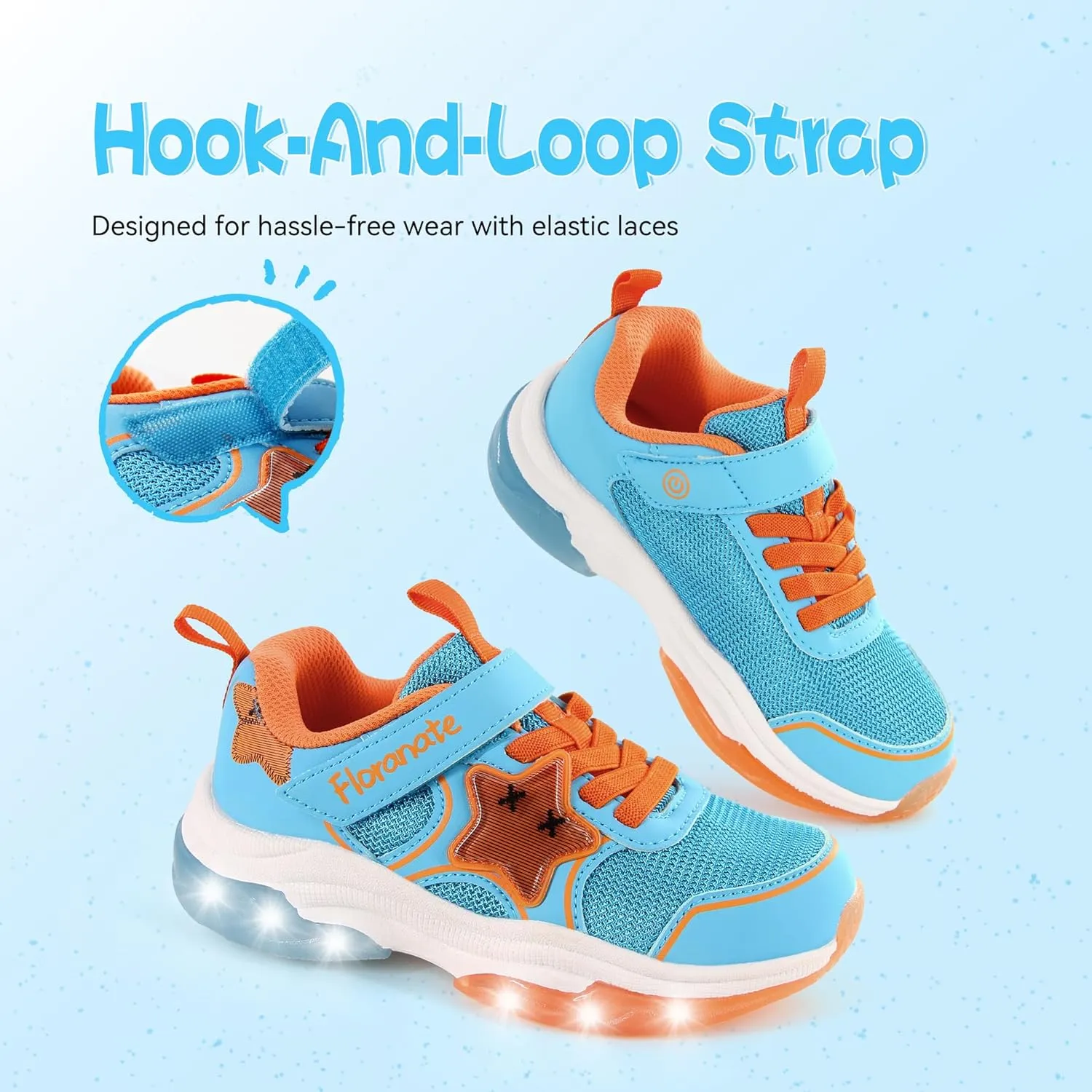Floranate Little Kids Light Up Shoes for Girls Boys Tennis Sneakers with Switch Strap Walking Shoes Athletic Footwear Toddler Size 10 to Size 2 Lightweight
