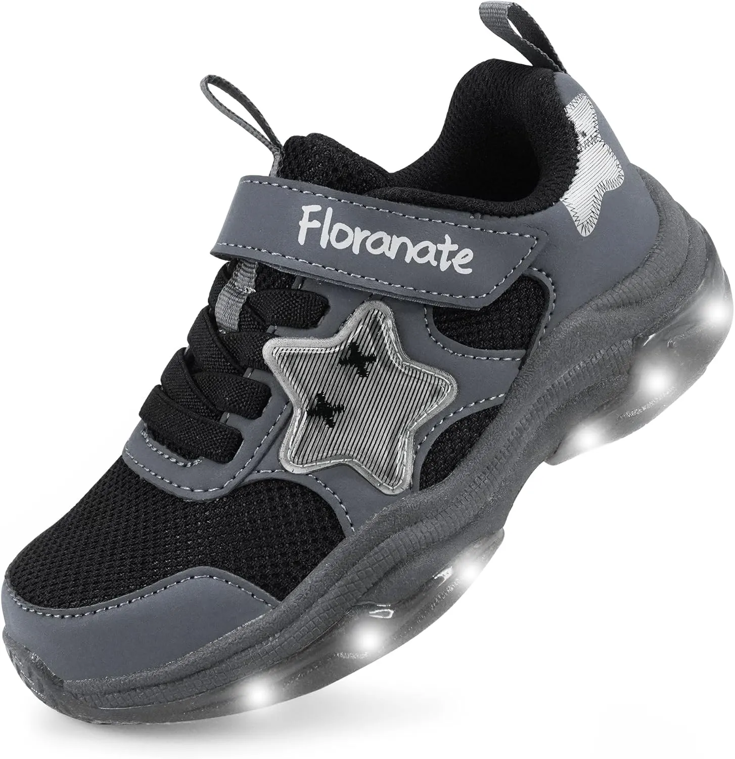 Floranate Little Kids Light Up Shoes for Girls Boys Tennis Sneakers with Switch Strap Walking Shoes Athletic Footwear Toddler Size 10 to Size 2 Lightweight