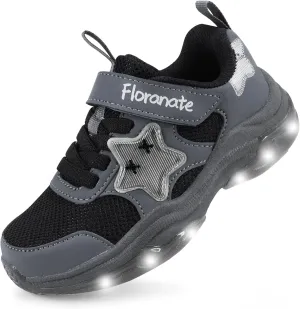Floranate Little Kids Light Up Shoes for Girls Boys Tennis Sneakers with Switch Strap Walking Shoes Athletic Footwear Toddler Size 10 to Size 2 Lightweight