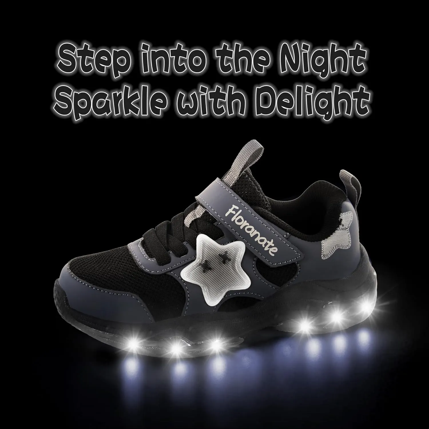 Floranate Little Kids Light Up Shoes for Girls Boys Tennis Sneakers with Switch Strap Walking Shoes Athletic Footwear Toddler Size 10 to Size 2 Lightweight