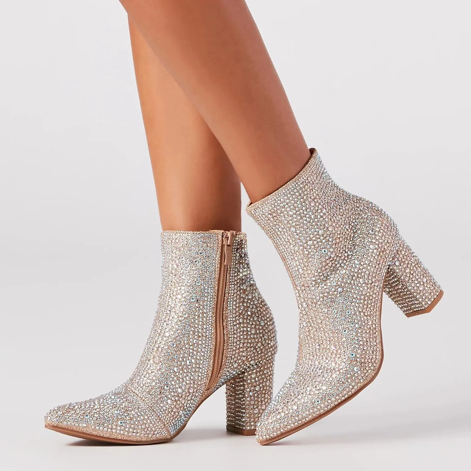 Forever Link Womens Pointed Toe Jeweled Rhinestone Crystal Ankle Booties Boots