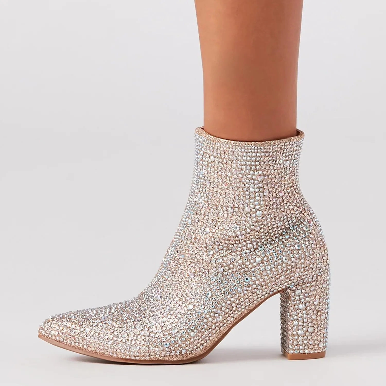 Forever Link Womens Pointed Toe Jeweled Rhinestone Crystal Ankle Booties Boots
