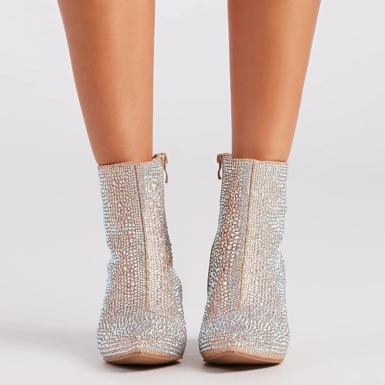 Forever Link Womens Pointed Toe Jeweled Rhinestone Crystal Ankle Booties Boots
