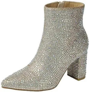 Forever Link Womens Pointed Toe Jeweled Rhinestone Crystal Ankle Booties Boots