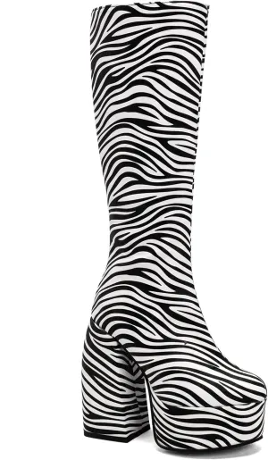 FOWT Spring Chic Embossed Knee High Boots Sexy Platform Round Closed Toe Block High Heel Long Boots Comfort Side Zipper Shoes for Ladies US Size 4-15 M