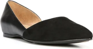FOWT Vintage Suede Leather Patchwork Two-Toned Half D'Orsay Flats Chic Sexy Pointed Toe Slip on Low Heel Shoes Elegant Simple Office Black Ballet Flats for Women, US Size 4-16 M
