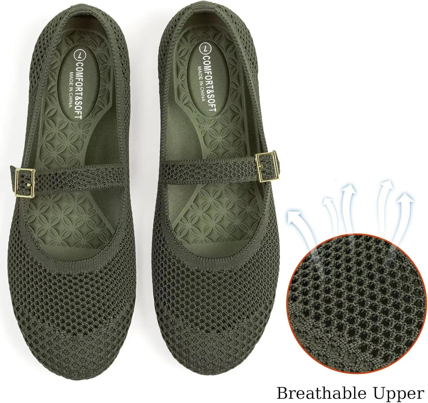 Frank Mully Women's Mary Jane Flats Comfortable Dressy Ballet Flats Casual Round Toe Slip On Washable Knitted Fabric Office Work Woman Shoes