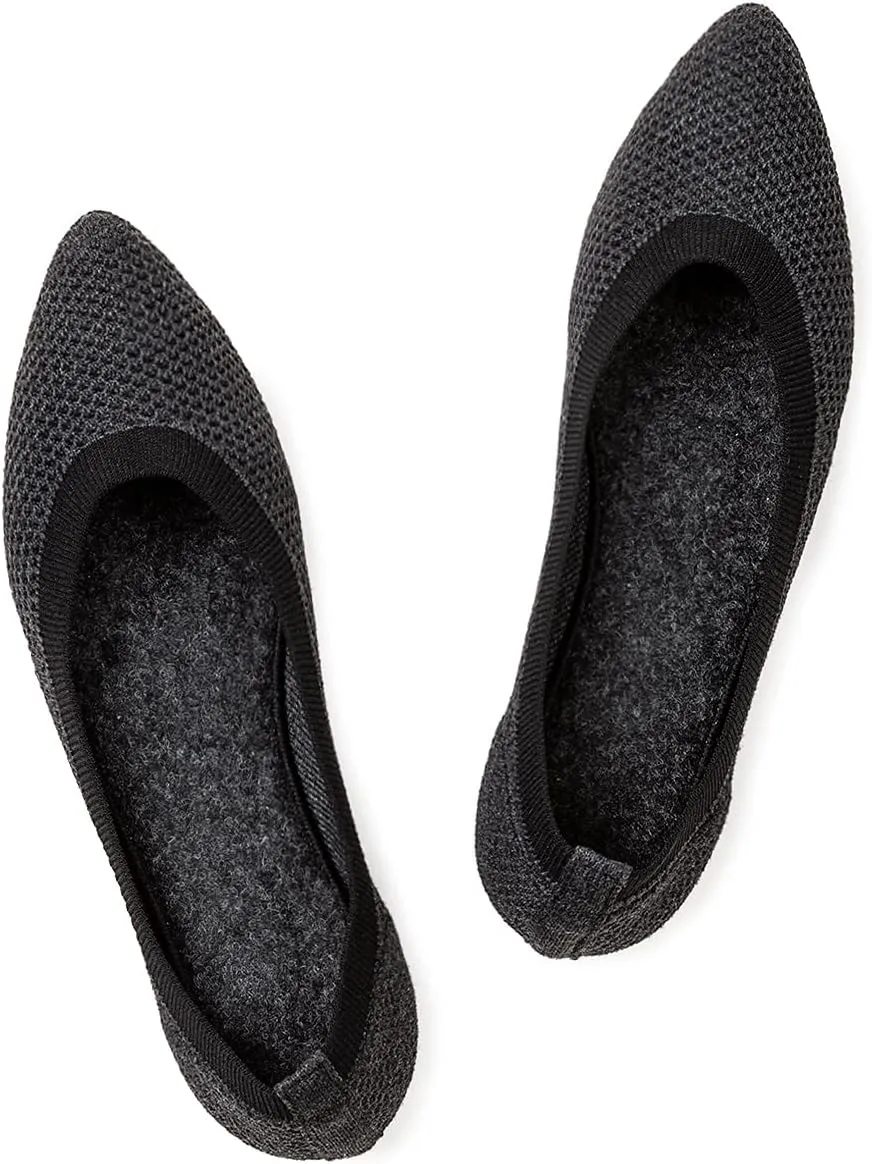 Frank Mully Womens Pointed Toe Flats Knit Dress Shoes Comfort Women Shoes Slip On Shoes for Woman Classic Softable Shoes Low Wedge