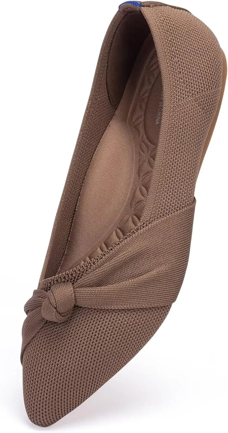 Frank Mully Womens Pointed Toe Flats Knit Dress Shoes Comfort Women Shoes Slip On Shoes for Woman Classic Softable Shoes Low Wedge