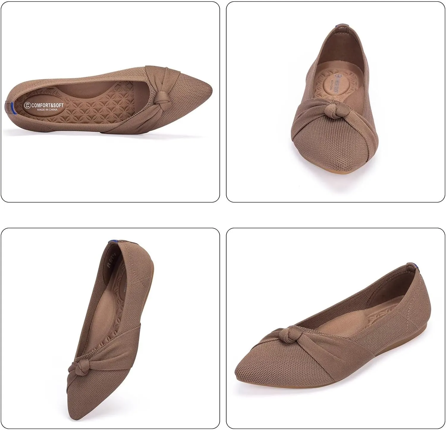 Frank Mully Womens Pointed Toe Flats Knit Dress Shoes Comfort Women Shoes Slip On Shoes for Woman Classic Softable Shoes Low Wedge