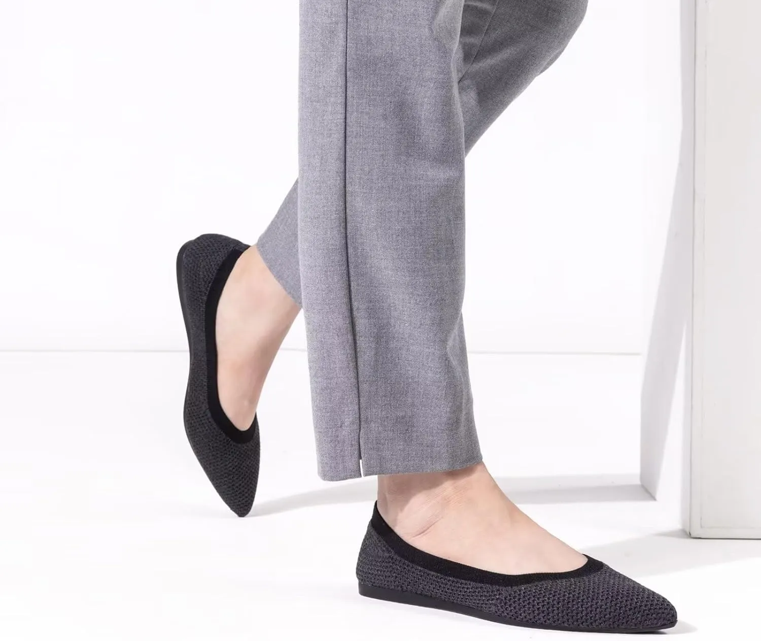 Frank Mully Womens Pointed Toe Flats Knit Dress Shoes Comfort Women Shoes Slip On Shoes for Woman Classic Softable Shoes Low Wedge