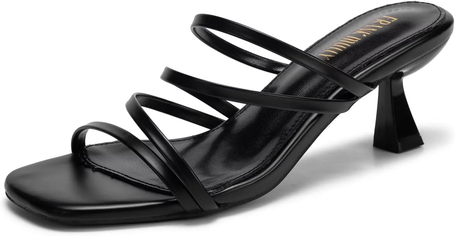 Frank Mully Women's Strappy Heels Comfortable Kitten-Heels Sandals Square Open Toe Cute Wedding Party Evening Prom Dress Pump Sandals Shoes