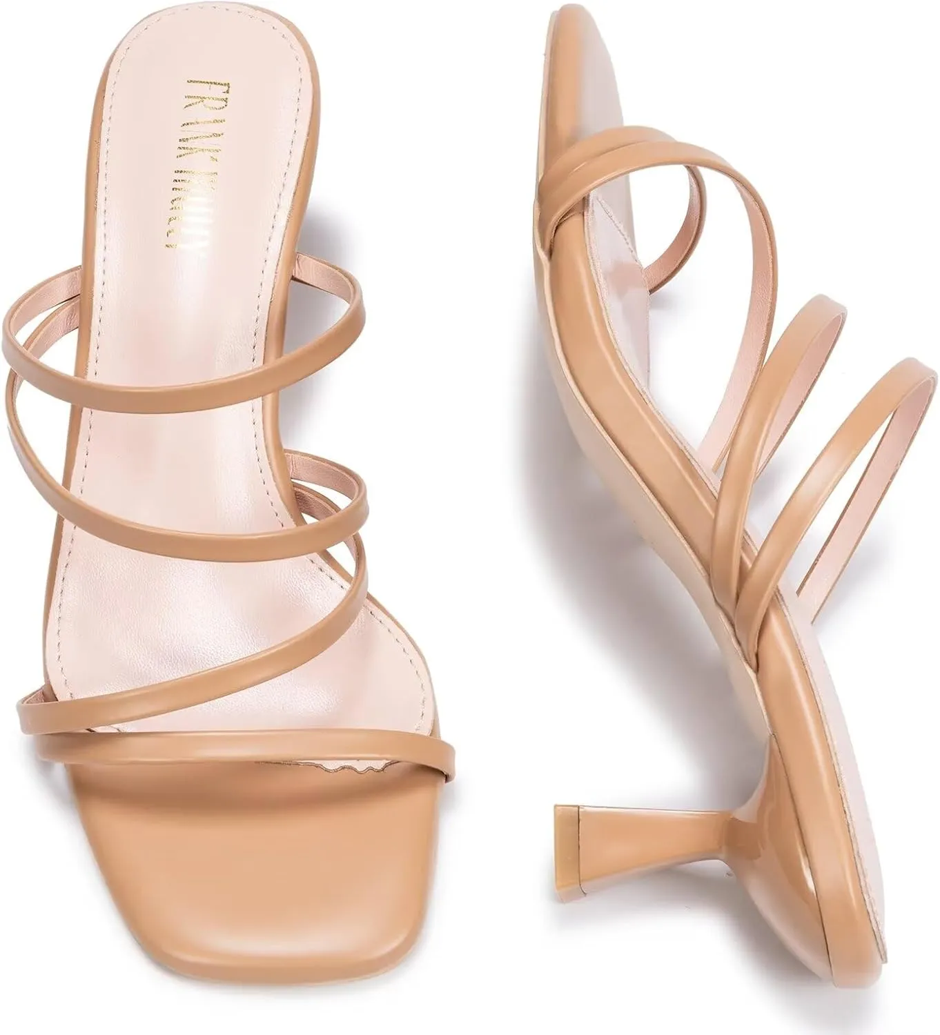Frank Mully Women's Strappy Heels Comfortable Kitten-Heels Sandals Square Open Toe Cute Wedding Party Evening Prom Dress Pump Sandals Shoes