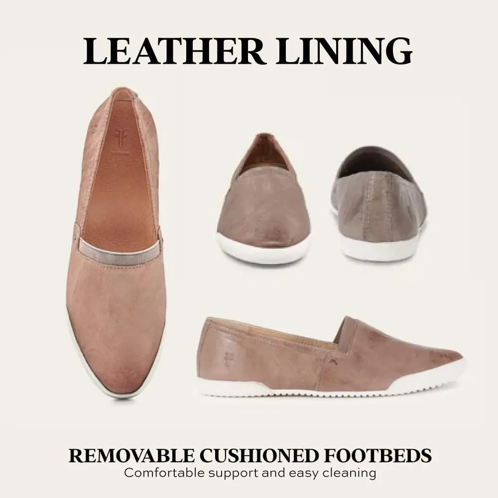 Frye Melanie Slip On Shoes for Women Crafted from Premium Leather with White Rubber Toe Bumpers and Soles, Leather Lining, and Removable Footbeds – 1 ¼” Outsole