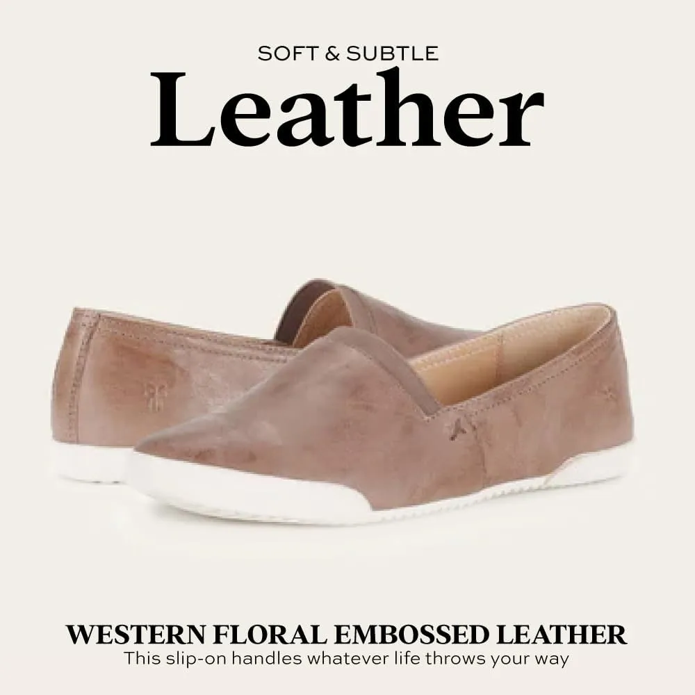 Frye Melanie Slip On Shoes for Women Crafted from Premium Leather with White Rubber Toe Bumpers and Soles, Leather Lining, and Removable Footbeds – 1 ¼” Outsole