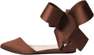 FSJ Women Chic Closed Pointed Toe D'Orsay Ankle Strap Ballet Flats Shoes Large Side Bows Comfortable Shoes Size 4-16 US