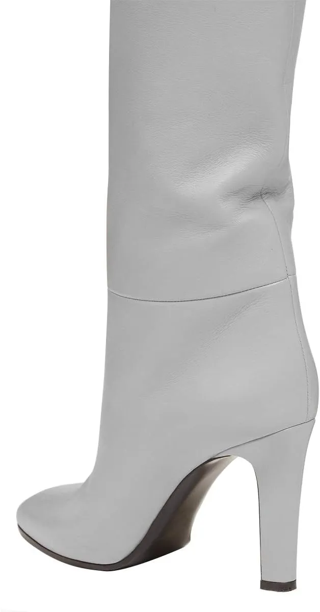 FSJ Women Over The Knee Boots Comfy Wrinkled Cutout High Chunky Heels Square Toe Fancy Pull On Office Shoe Size 4-15 US