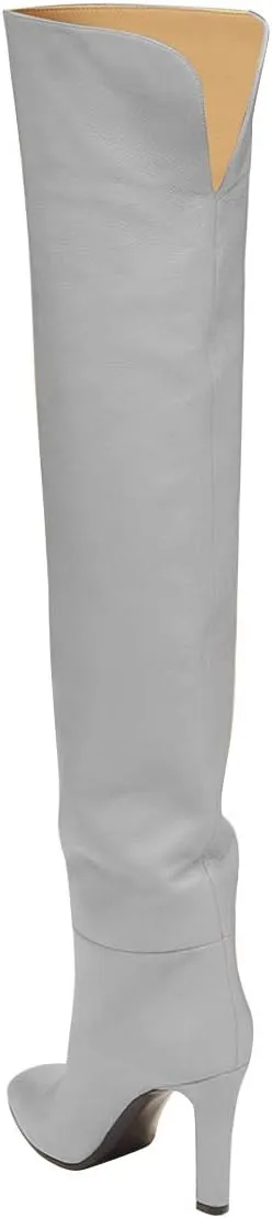 FSJ Women Over The Knee Boots Comfy Wrinkled Cutout High Chunky Heels Square Toe Fancy Pull On Office Shoe Size 4-15 US