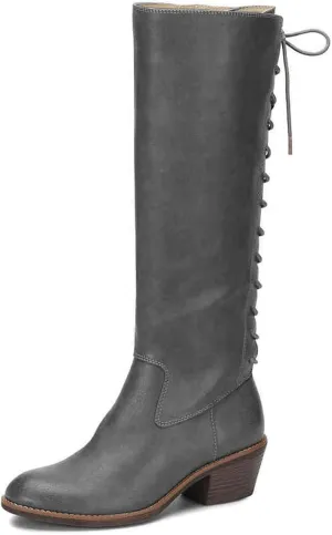 FSJ Women Retro Knee High Combat Boots Stacked Block Heels Almond Toe Lace-up Zipper Party Winter Boots Shoe Size 4-15 US