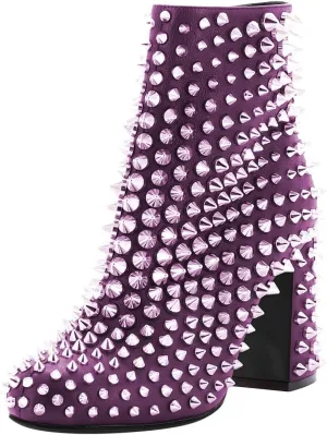 FSJ Women Round Toe Studded Chunky Heel Ankle Boots Side Zipper Sexy High Block Heel Rivets Bootie Fashion Party Dressy Shoes Size 4-16 US