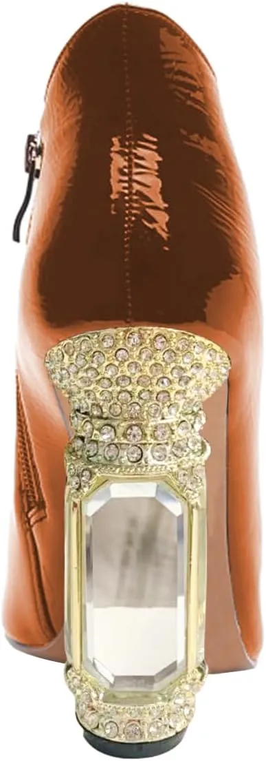 FSJ Women Trendy Ankle Boots Pointed Toe Comfy Chunky High Heel Sparkly Crystal Side Zipper Booties Wedding Party Shoes Size 4-16 US