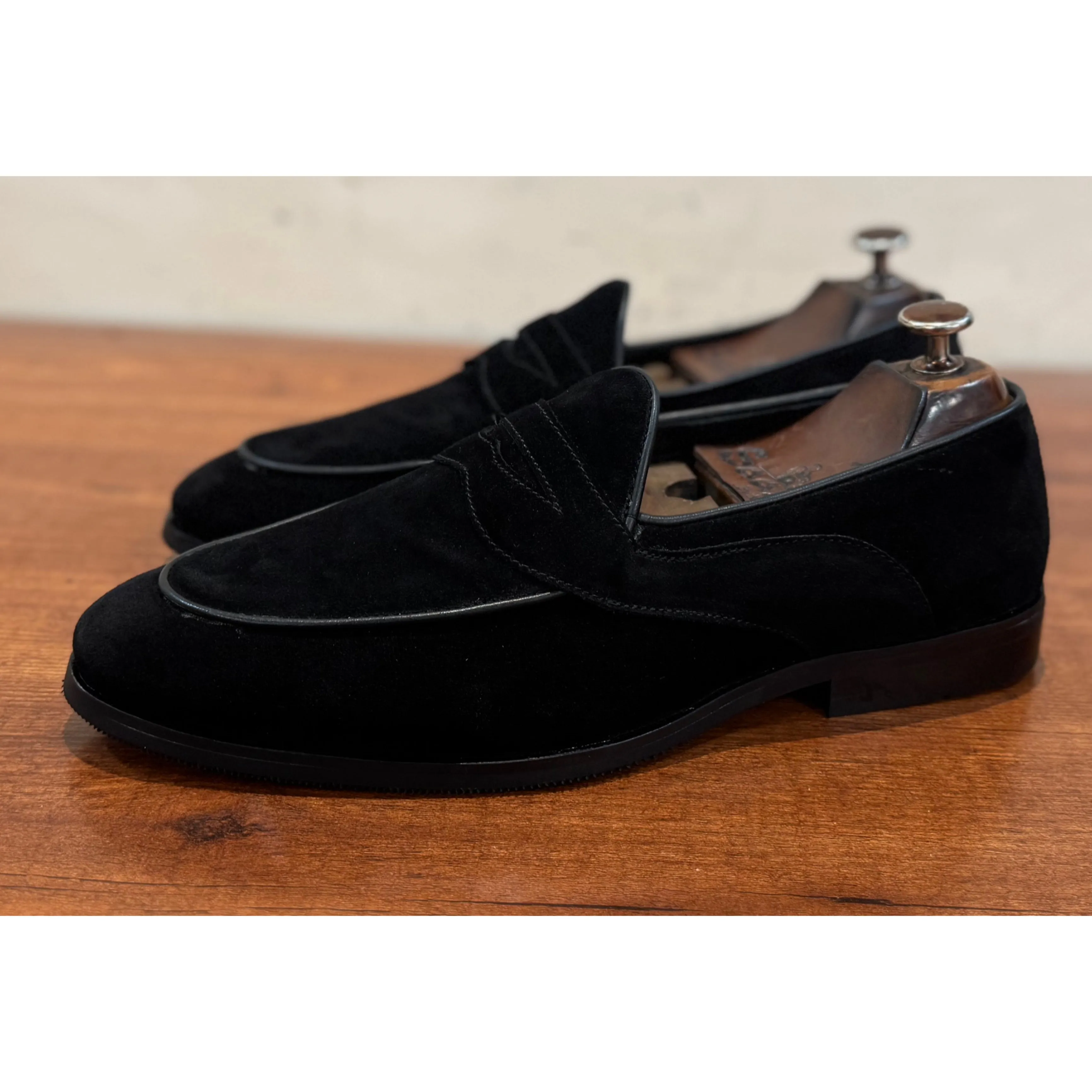 Full Saddle Penny Loafers Black