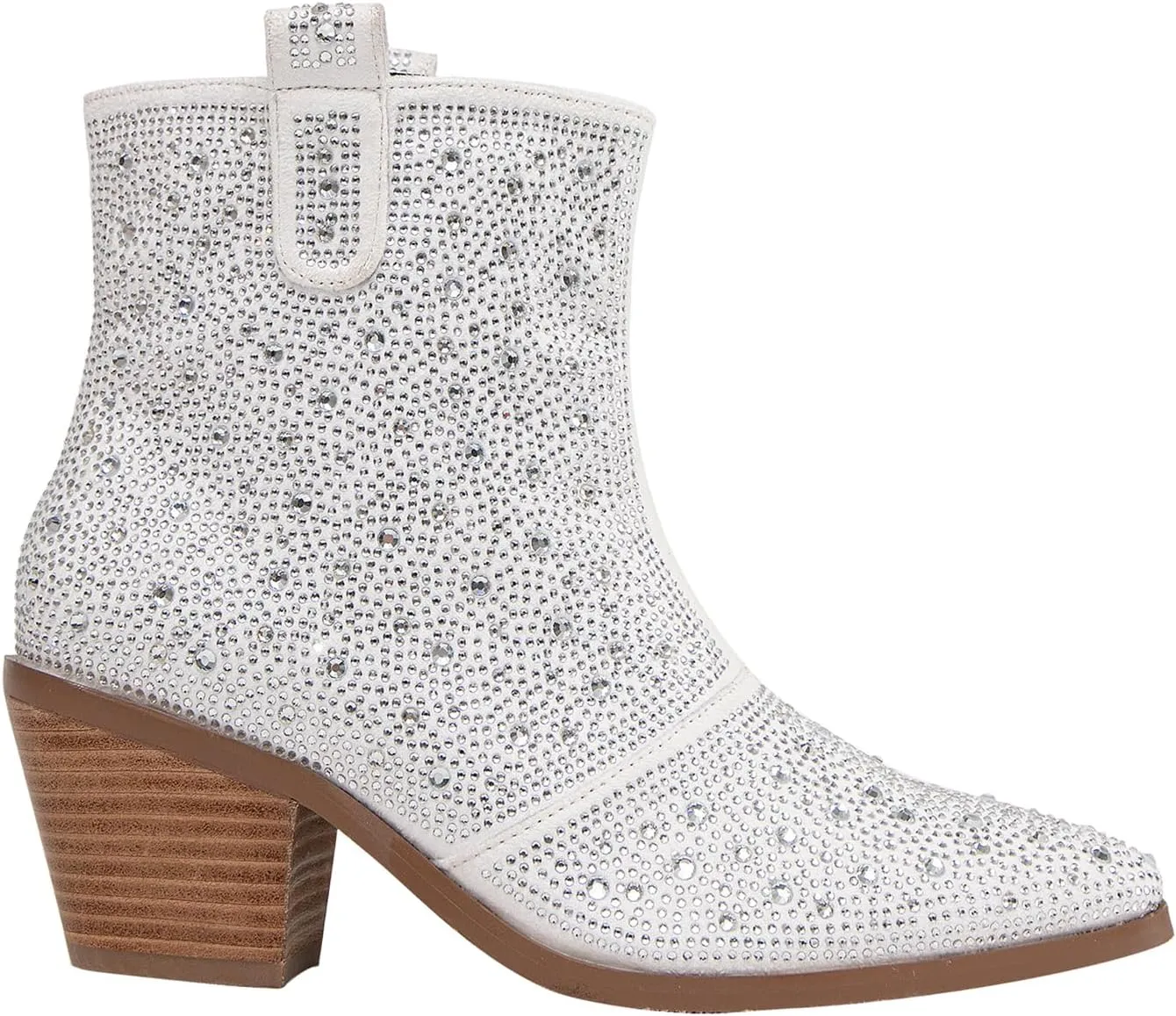 GATUXUS Women's Chunky Heels Rhinestone Ankle Boots Sparkly Pointed Toe Western Cowboy Mid Calf Booties Winter Shoes