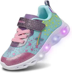 GEERX LUMI Kid Girls Light Up Shoes Toddler Flashing Lights Sneakers Sparkle Glitter Star Tennis Shoe (Toddler, Little Kid)