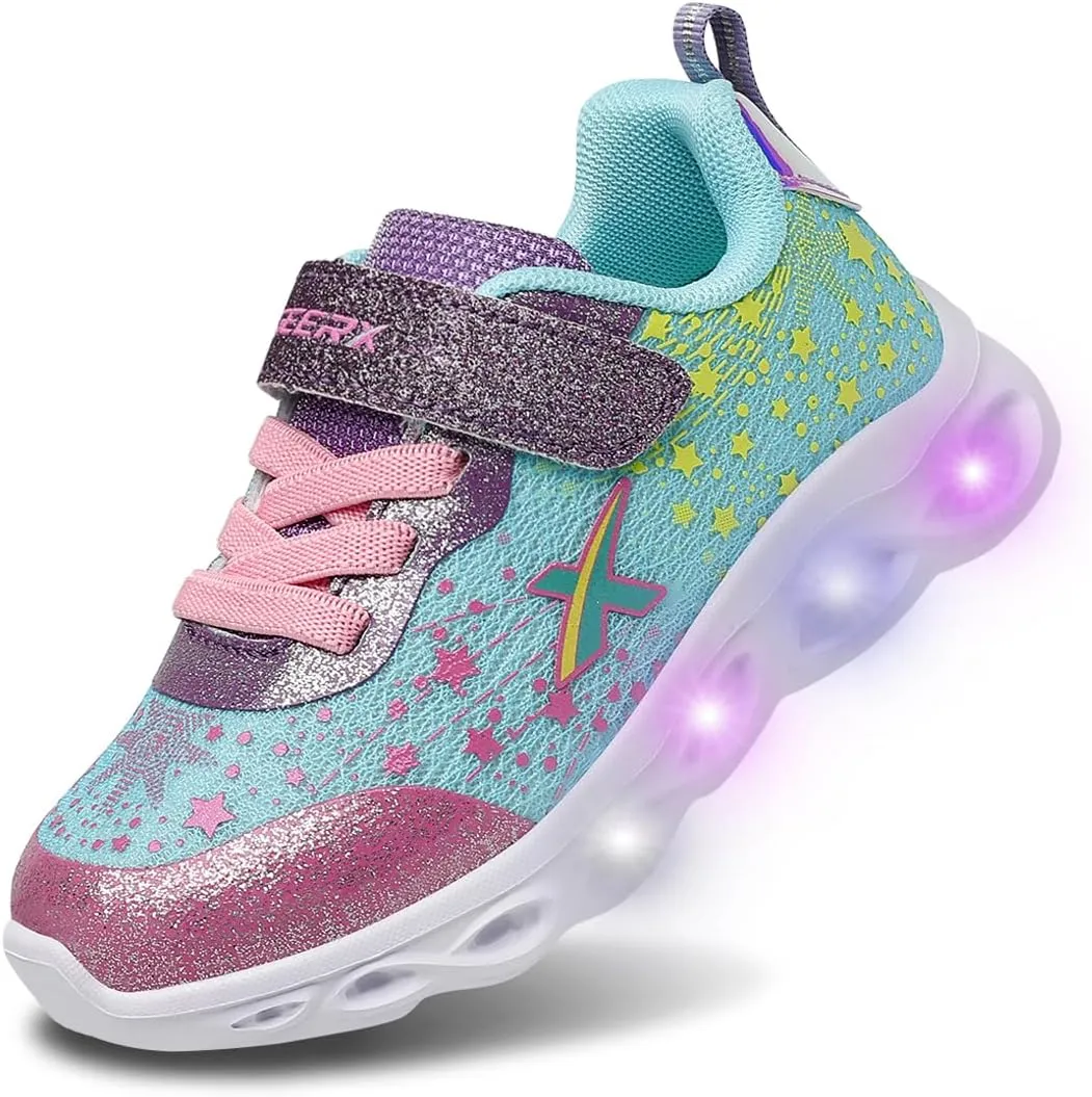 GEERX LUMI Kid Girls Light Up Shoes Toddler Flashing Lights Sneakers Sparkle Glitter Star Tennis Shoe (Toddler, Little Kid)