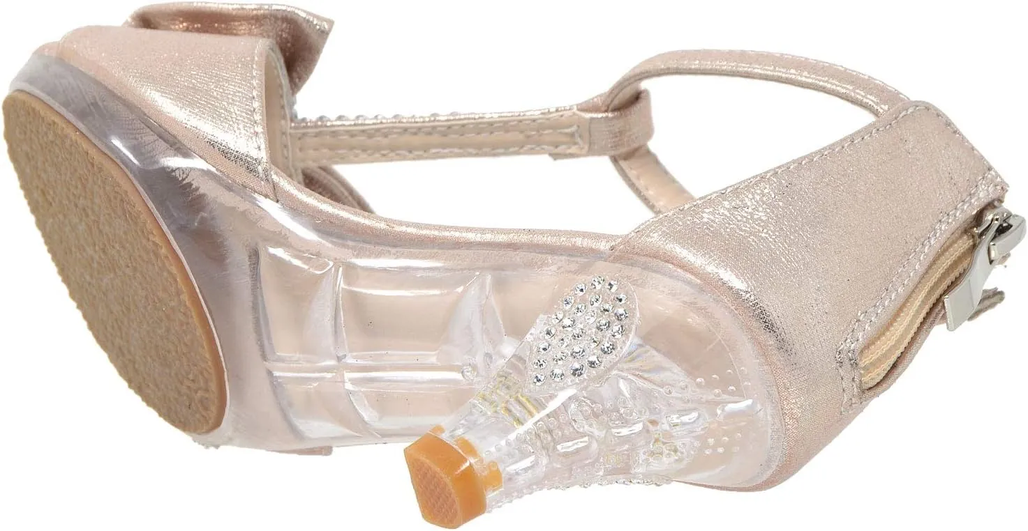 Generation Y Kids Dress Sandals T-Strap Rhinestone Glitter Clear High Heel Girls Shoes