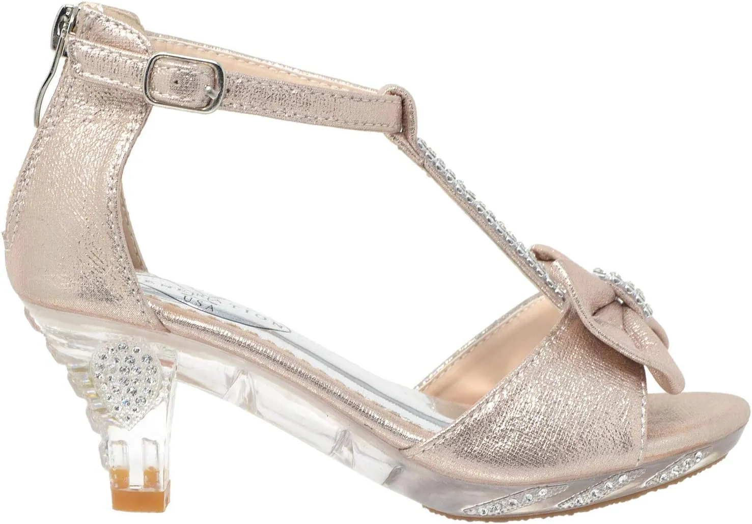 Generation Y Kids Dress Sandals T-Strap Rhinestone Glitter Clear High Heel Girls Shoes