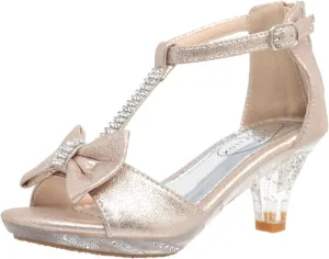 Generation Y Kids Dress Sandals T-Strap Rhinestone Glitter Clear High Heel Girls Shoes