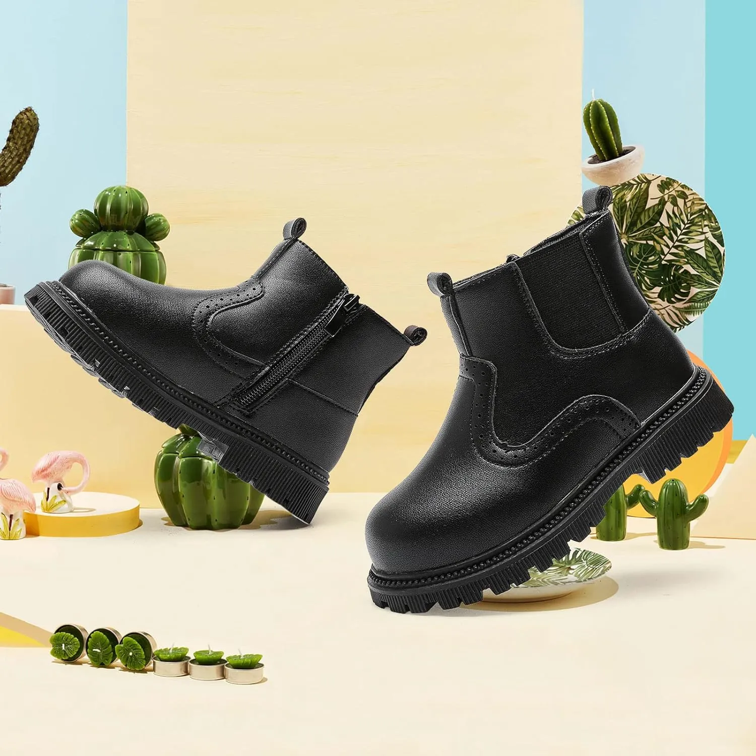 Girls Ankle Boots Chelsea Boots Fashion Side Zipper Boots Lace Up Waterproof Combat Shoes for Toddler/Little Kid