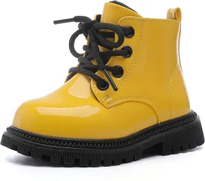 Girls Ankle Boots Fashion Side Zipper Boots Lace Up Waterproof Combat Shoes for Toddler/Little Kid