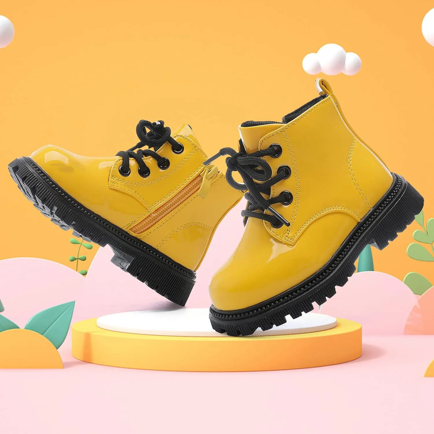 Girls Ankle Boots Fashion Side Zipper Boots Lace Up Waterproof Combat Shoes for Toddler/Little Kid