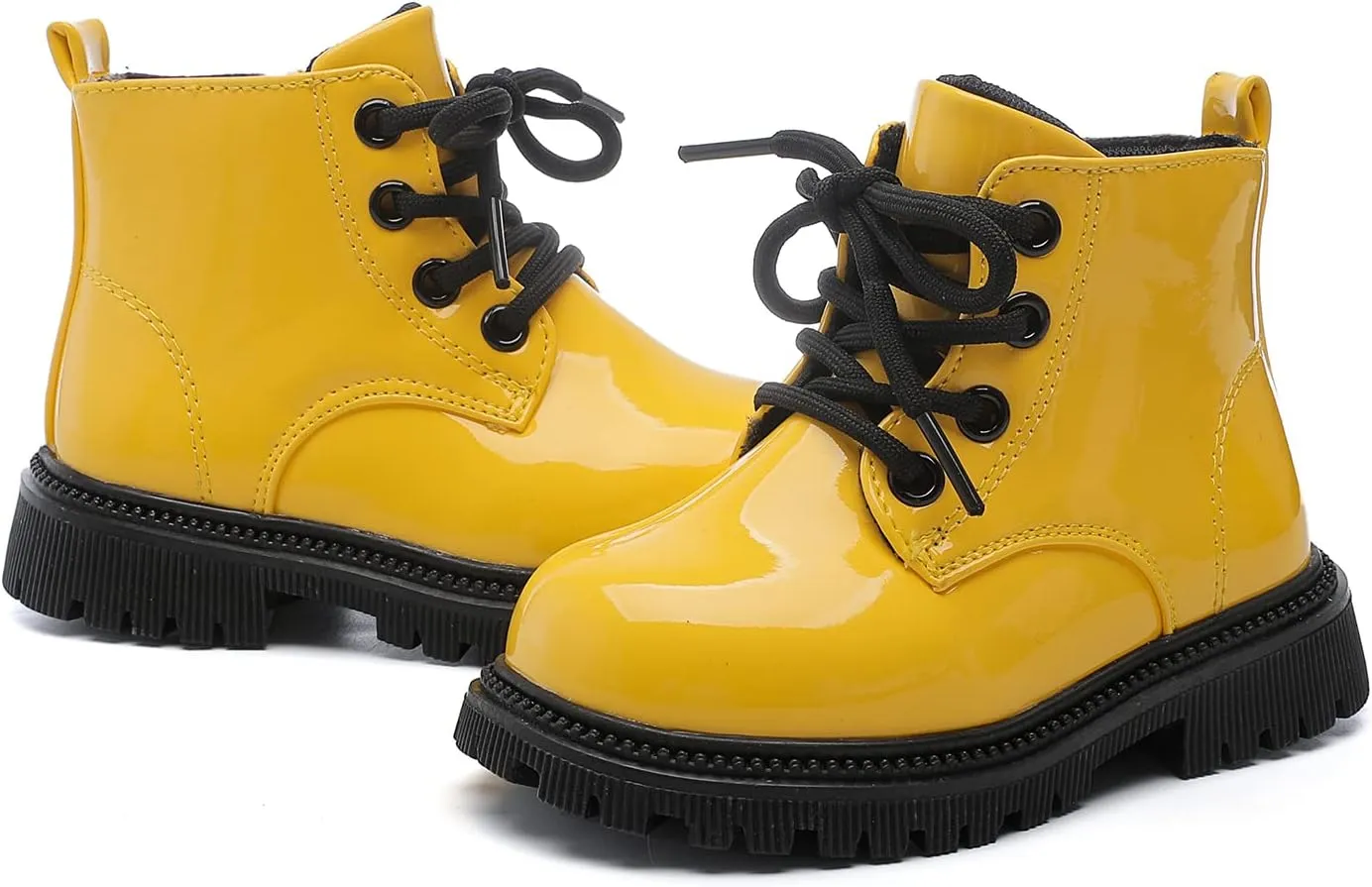 Girls Ankle Boots Fashion Side Zipper Boots Lace Up Waterproof Combat Shoes for Toddler/Little Kid