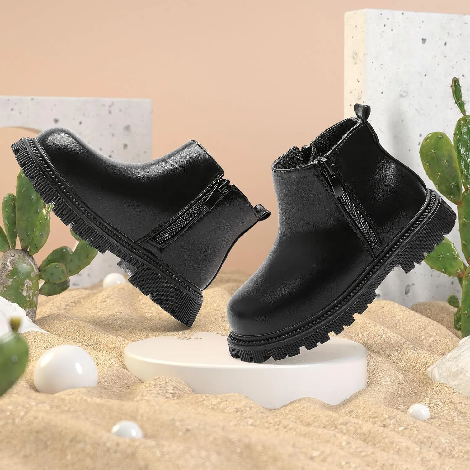 Girls Ankle Boots Fashion Side Zipper Boots Lace Up Waterproof Combat Shoes for Toddler/Little Kid
