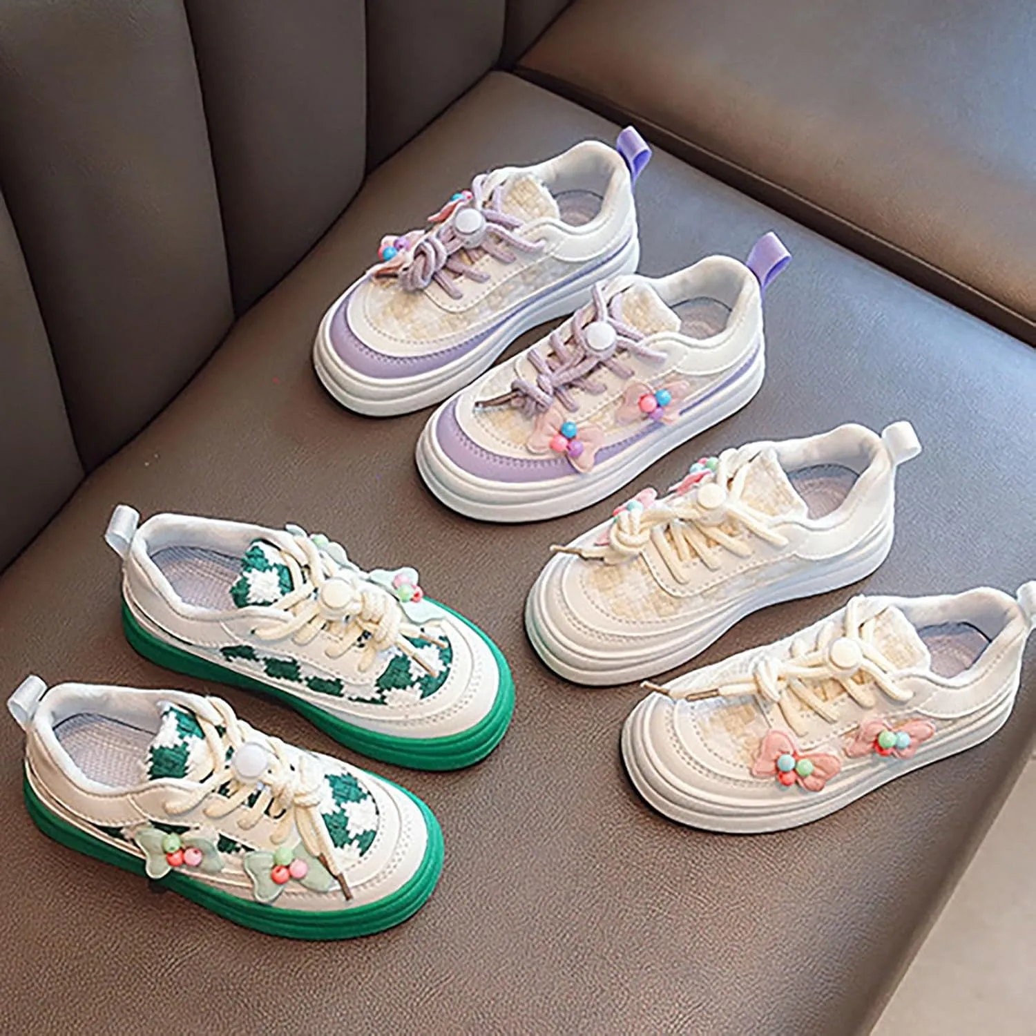 Girls' Bowknot White Sneaker Toddler Kids Casual Breathable Shoes for Little Kid Tennis Running Lace Up Spring Shoes