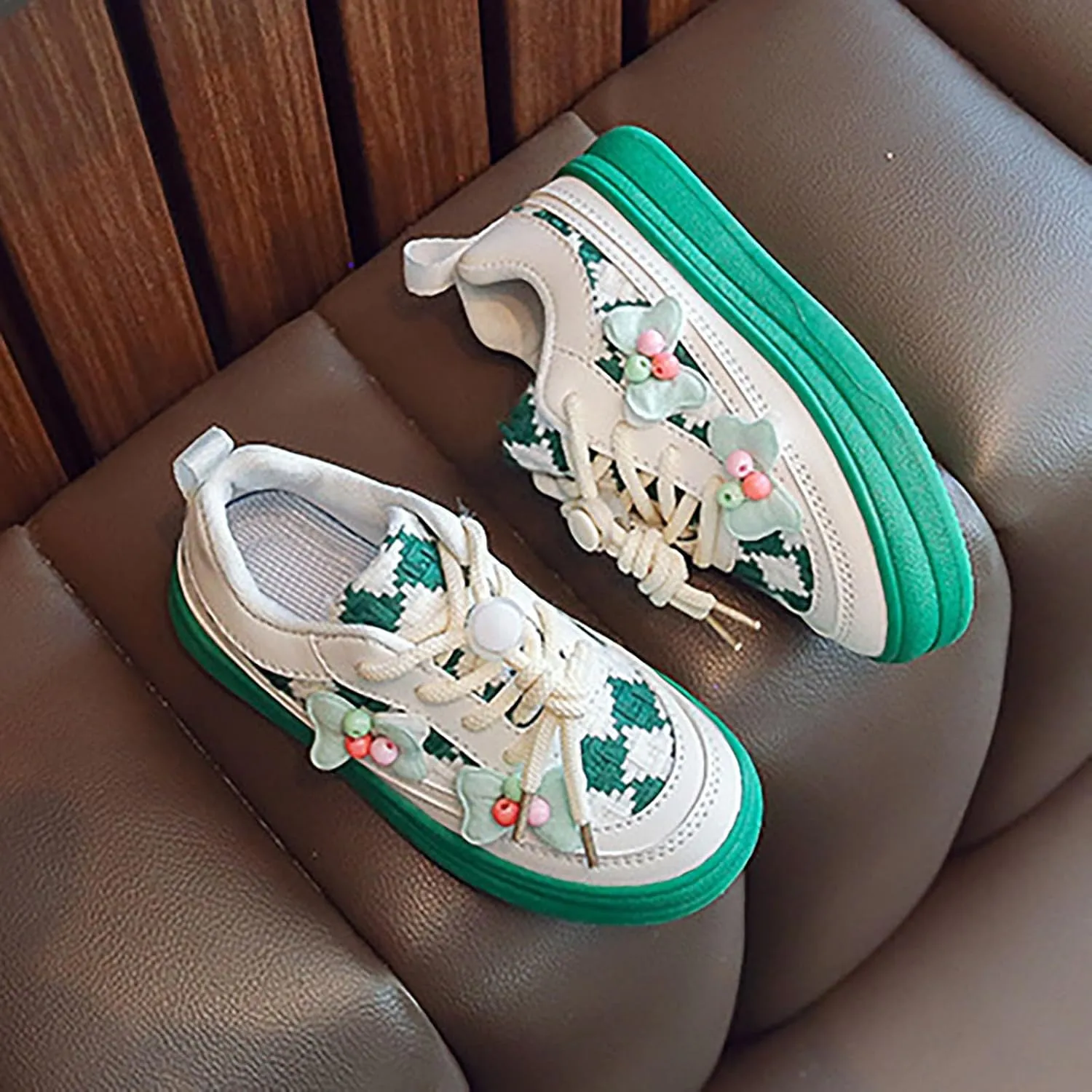 Girls' Bowknot White Sneaker Toddler Kids Casual Breathable Shoes for Little Kid Tennis Running Lace Up Spring Shoes