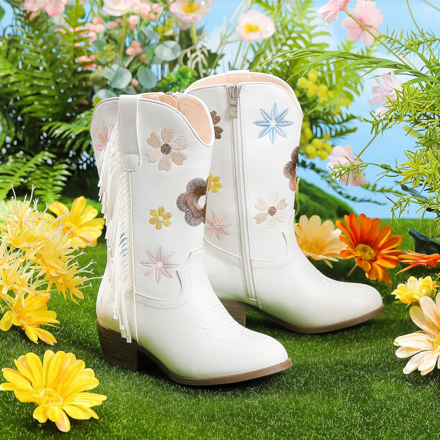 Girls Cowboy Boots Toddler Cowgirl Floral Embroidered Fringe Little Kids Western Boots Girl Riding Boot Birthday Party