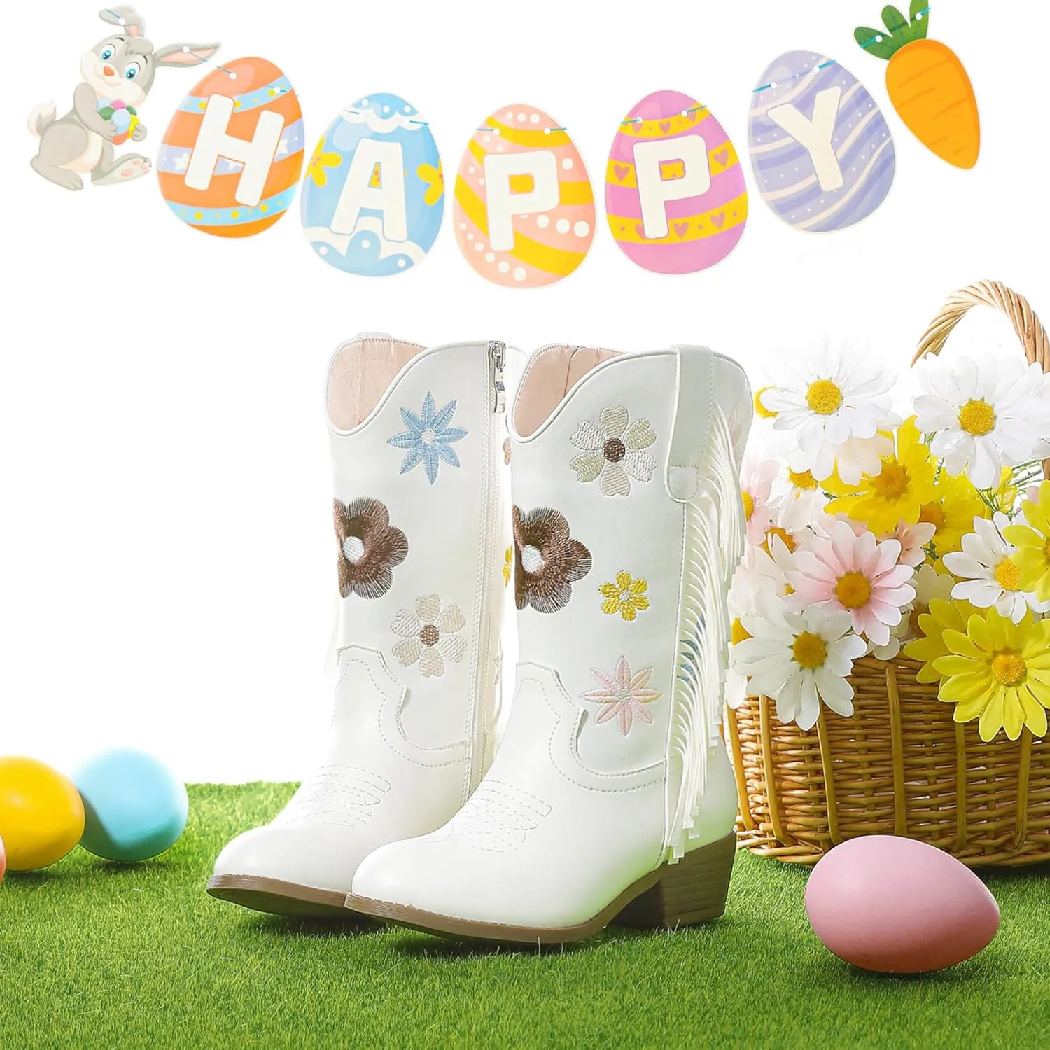 Girls Cowboy Boots Toddler Cowgirl Floral Embroidered Fringe Little Kids Western Boots Girl Riding Boot Birthday Party
