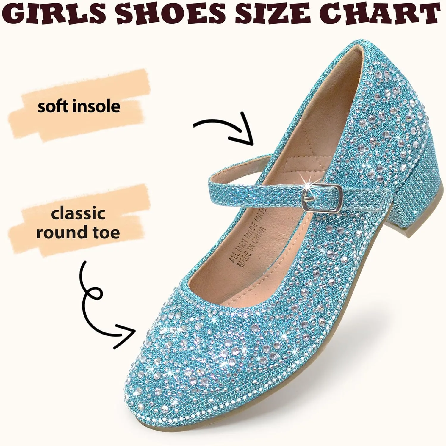 Girls Dress Shoes Mary Jane Low Heel Princess Flower Wedding Flats Glitter Shoes for Toddler/Little Kid/Big Kids