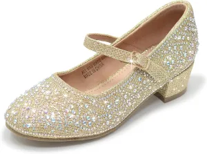 Girls Dress Shoes Mary Jane Low Heel Princess Flower Wedding Flats Glitter Shoes for Toddler/Little Kid/Big Kids