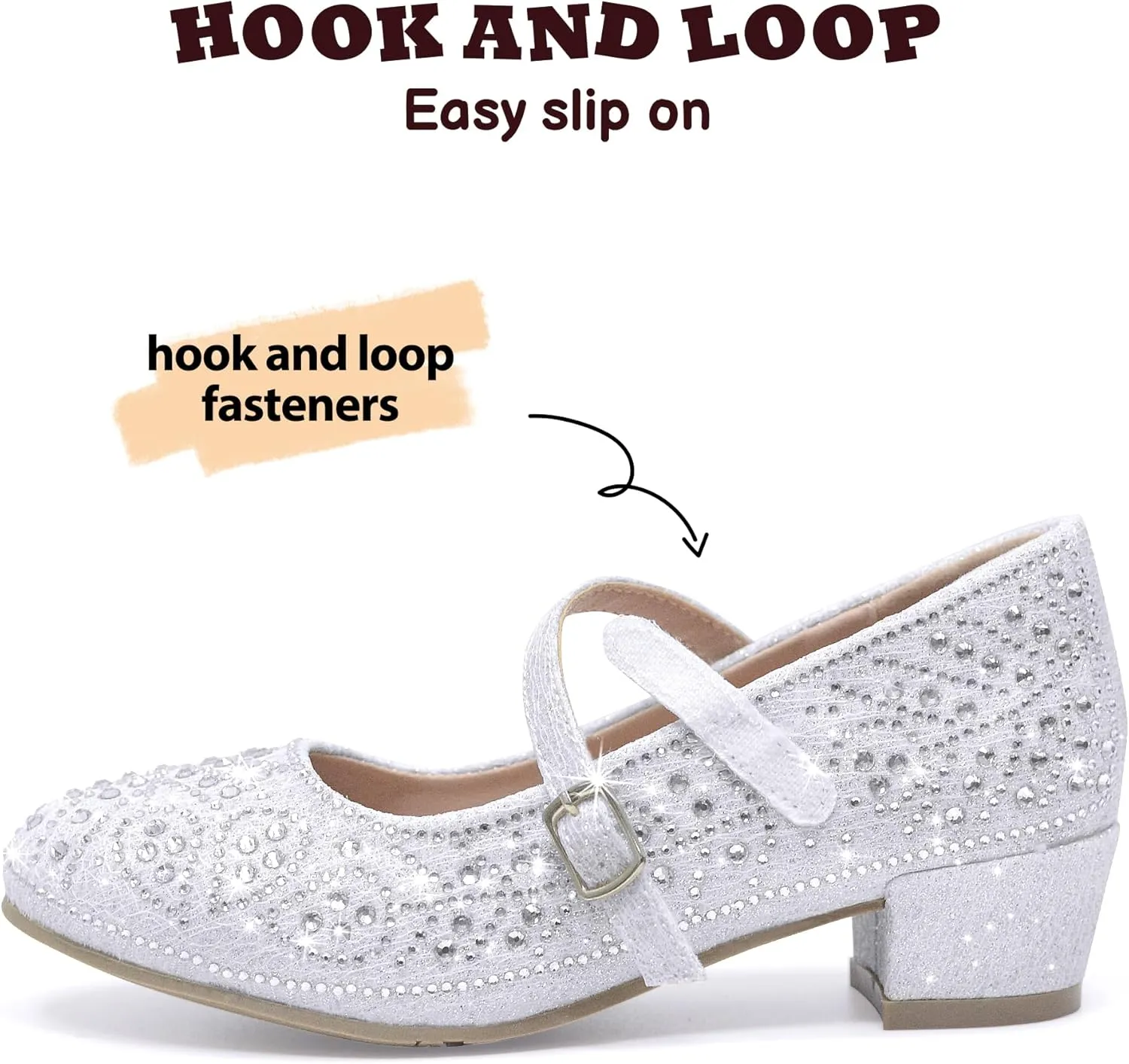 Girls Dress Shoes Mary Jane Low Heel Princess Flower Wedding Flats Glitter Shoes for Toddler/Little Kid/Big Kids