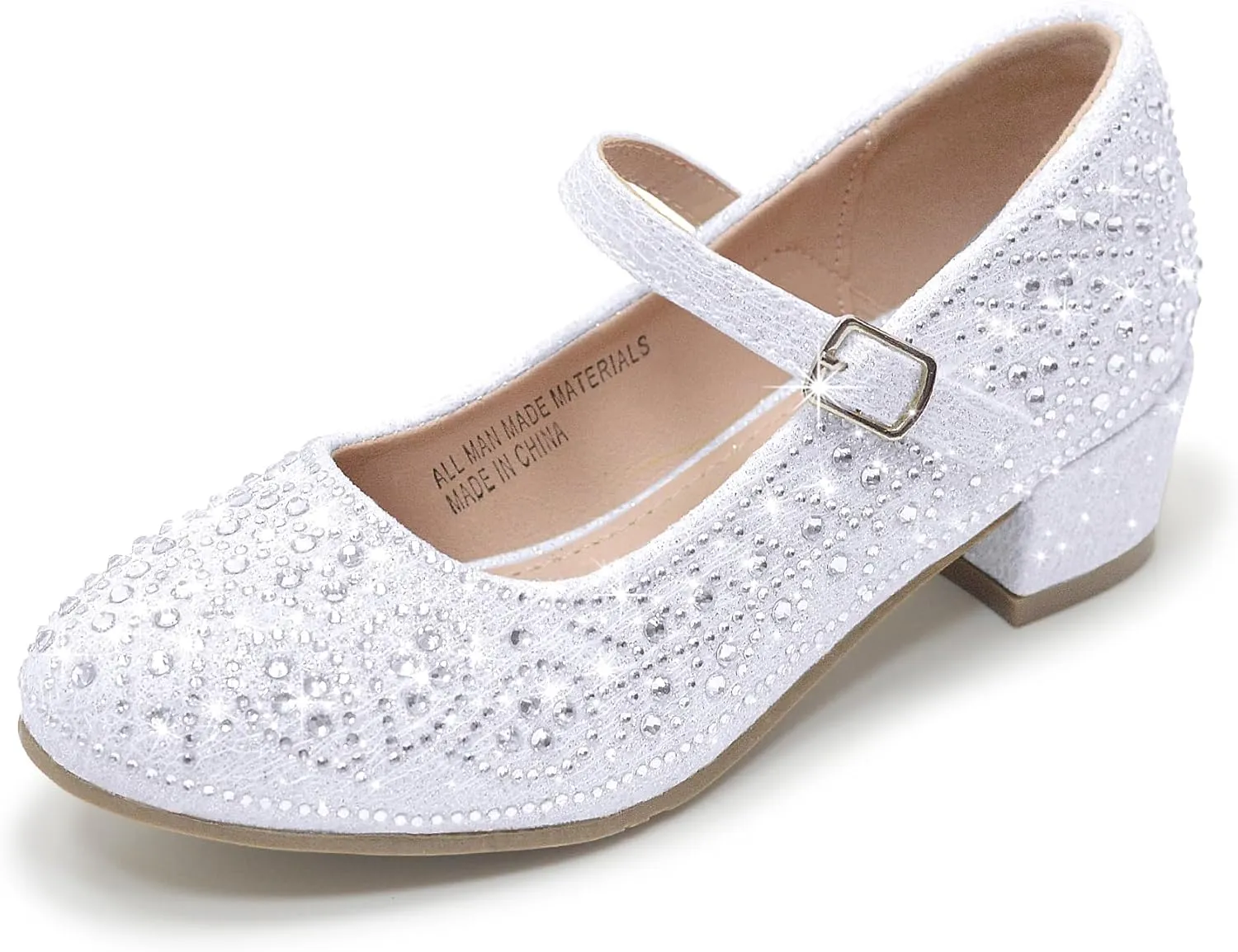 Girls Dress Shoes Mary Jane Low Heel Princess Flower Wedding Flats Glitter Shoes for Toddler/Little Kid/Big Kids