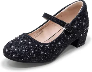 Girls Dress Shoes Mary Jane Low Heel Princess Flower Wedding Flats Glitter Shoes for Toddler/Little Kid/Big Kids