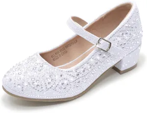 Girls Dress Shoes Mary Jane Low Heel Princess Flower Wedding Flats Glitter Shoes for Toddler/Little Kid/Big Kids